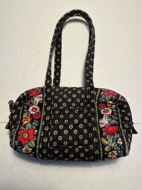 Vera Bradley ‘Vibrant Black’ Pattern Quilted Shoulder Bag Pockets RETIRED